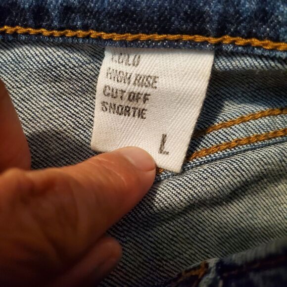 Eunina LuLu Hight Rise Cut Off Short Distress Raw Hem Short Denim Size Large - Picture 6 of 8